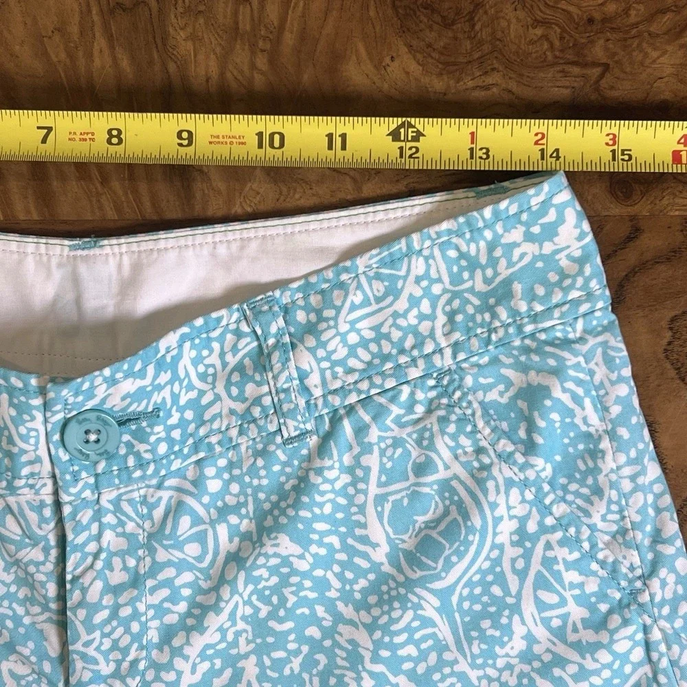 Lilly Pulitzer Walsh Short Womens 2 Turquoise White Excellent Abstract Coastal - Picture 6 of 7